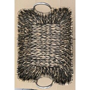 Straw 14 X 10.5 Wicker Basket/Serving Tray With Metal Handles